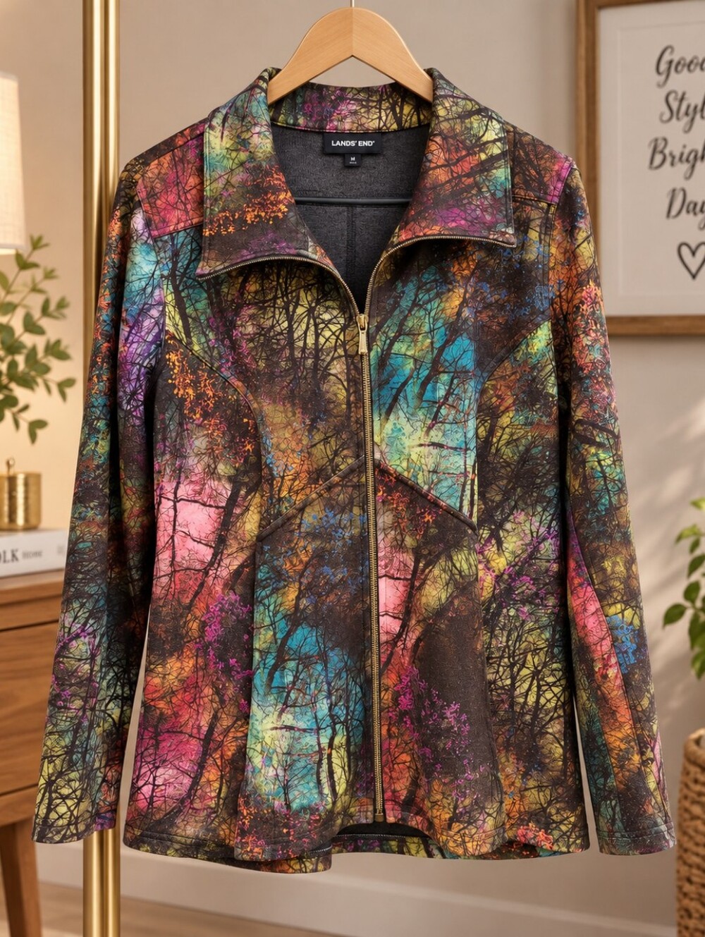 SNO SKINS Multicolor Tree-Print Zip Jacket with Brown Base Made In The USA